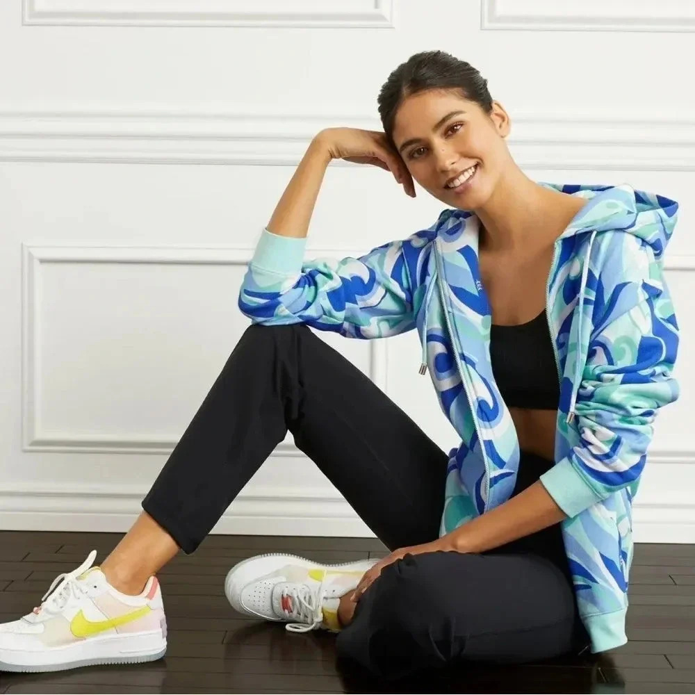 HILL HOUSE Allie Full Zip Hooded Jacket Blue Ocean Kaleidoscope Size Small‎